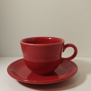 Fiesta Red Ceramic Cup and Saucer Set